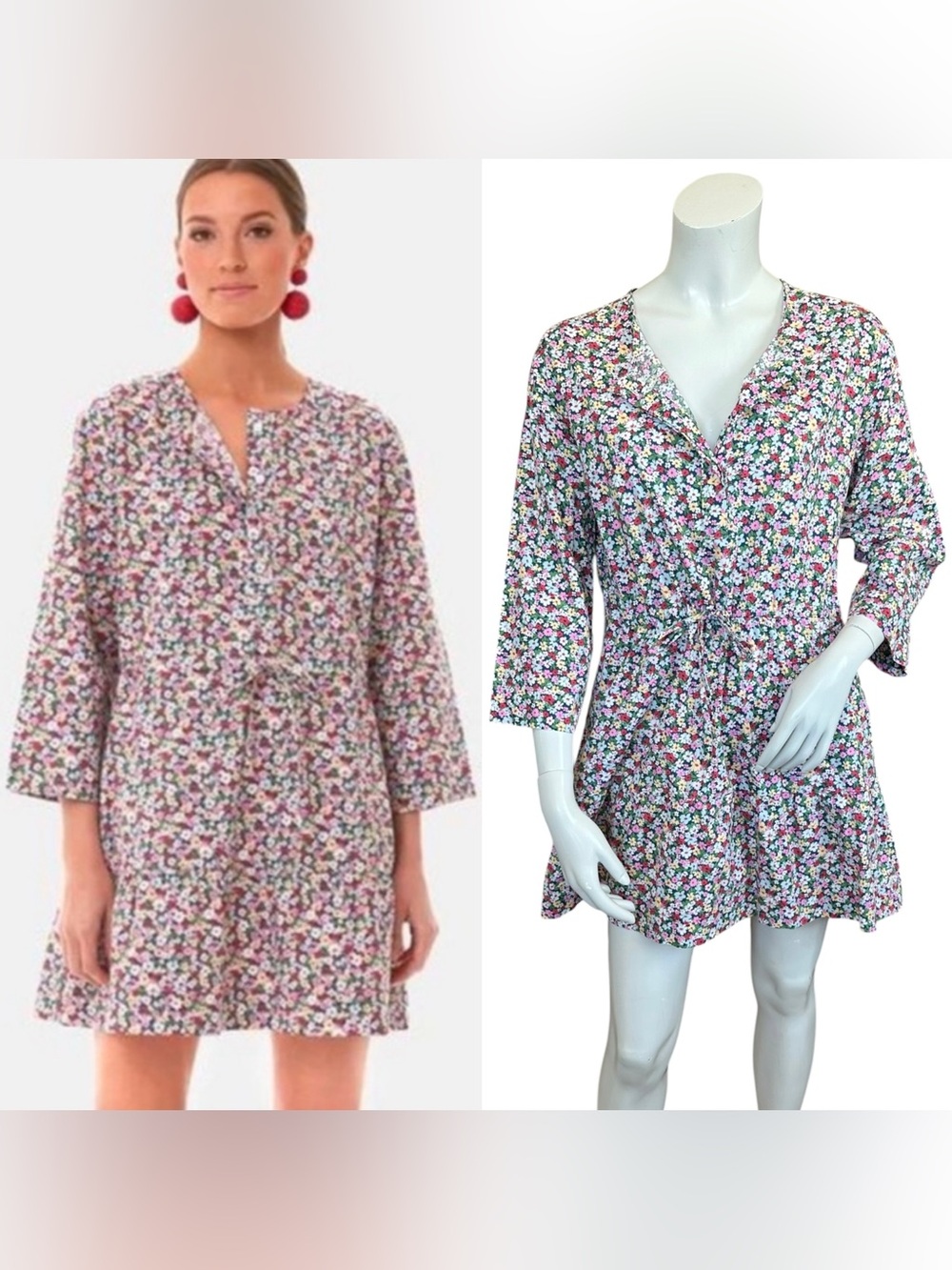Tuckernuck Pomander Place Lucy 3/4 Sleeve Rainbow Ditsy Floral Mini Dress XS